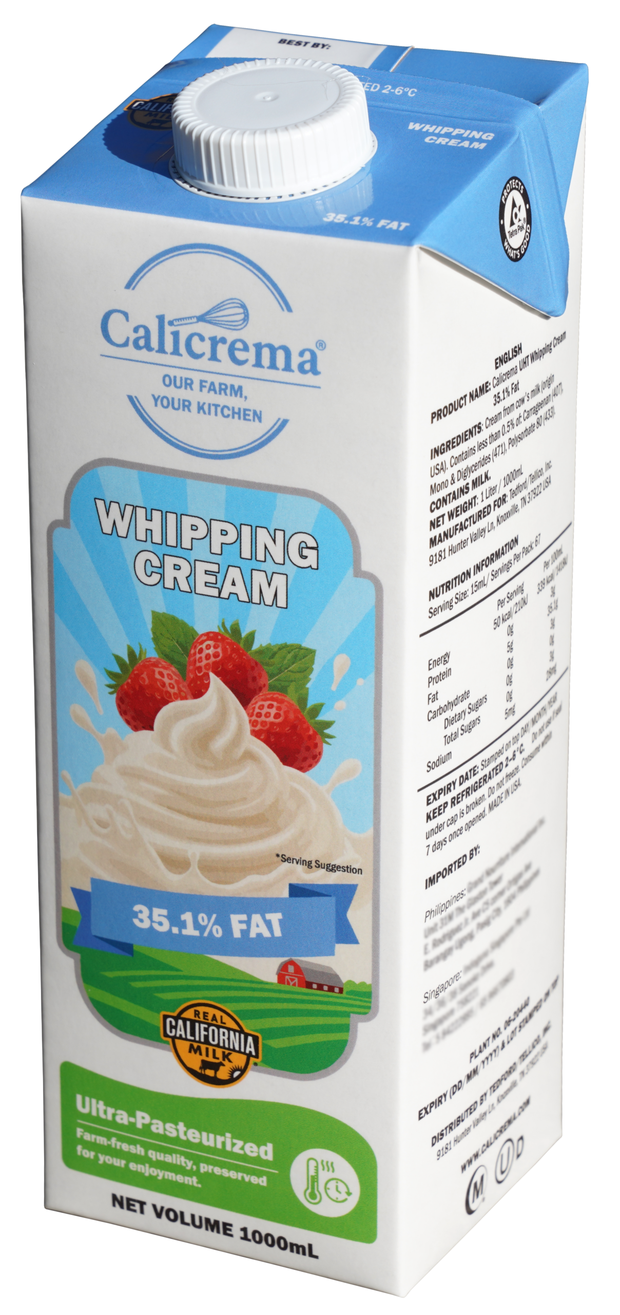Calicrema Whipping Cream 1000mL Tetra Brik carton